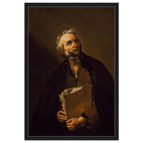 A Philosopher by Jusepe de Ribera | Vintage Wall art print - Framed Canvas - 60x90 cm / 24x36″ - Black frame