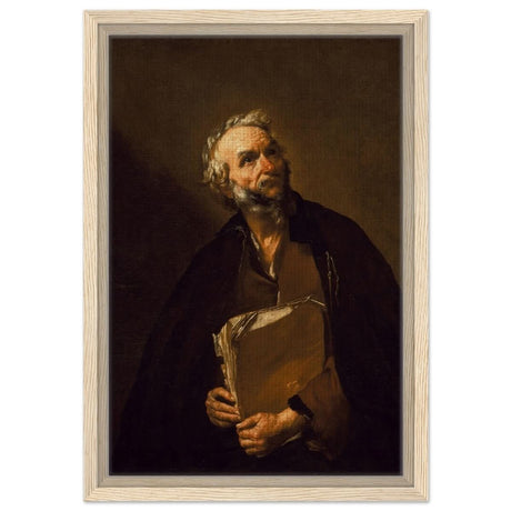 A Philosopher by Jusepe de Ribera | Vintage Wall art print - Framed Canvas - 30x45 cm / 12x18″ - Wood frame