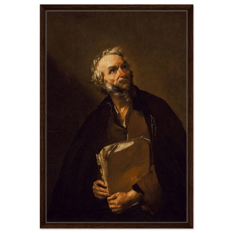 A Philosopher by Jusepe de Ribera | Vintage Wall art print - Framed Canvas - 60x90 cm / 24x36″ - Dark wood frame
