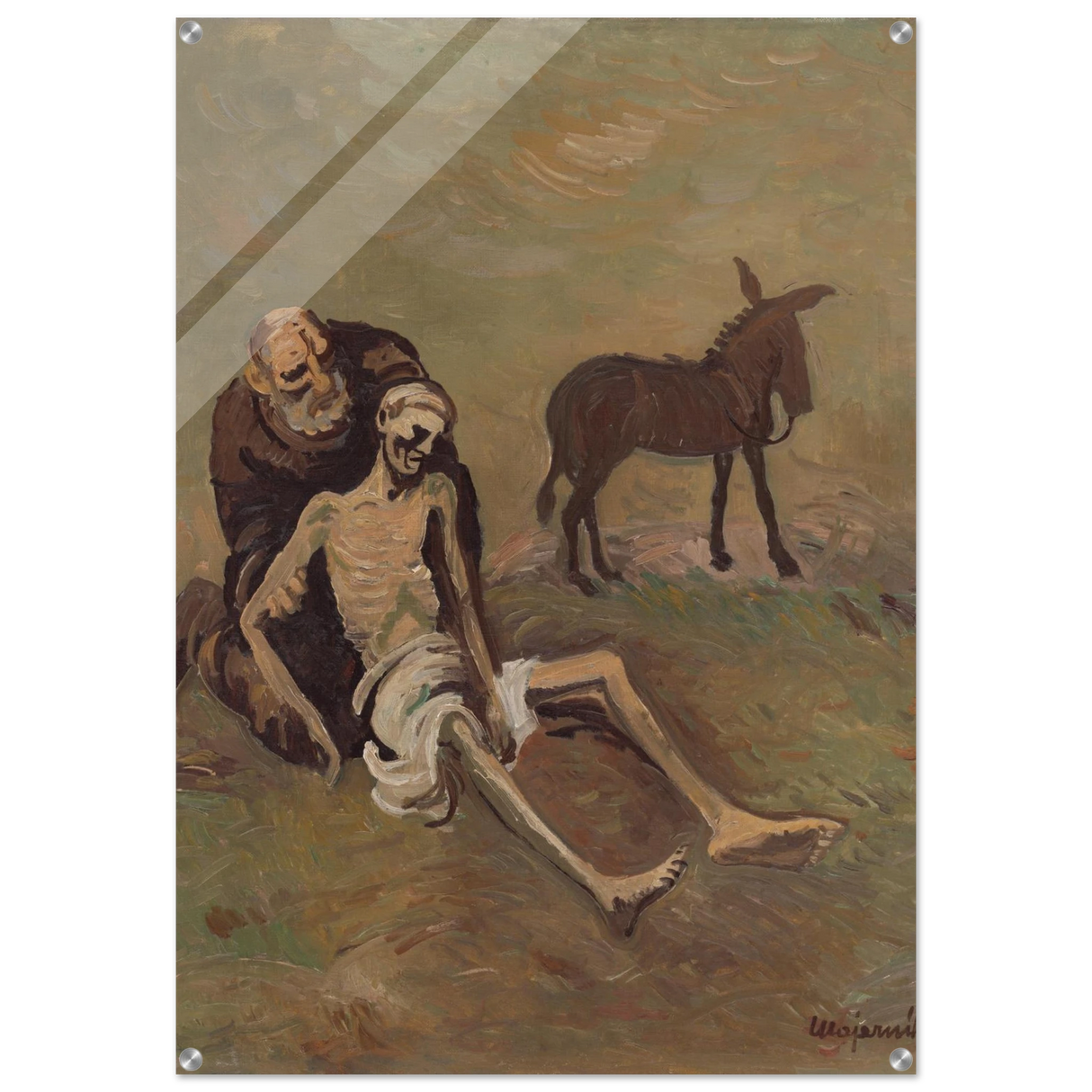The Good Samaritan by CypriÃ¡n MajernÃ­k â€“ Expressionist Biblical Wall Art PrintBrushed Aluminum Print70x100 cm / 28x40â€³
