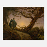 two men contemplating the moon by caspar david friedrich romantic landscape wall art print20x30 cm / 8x12″Wood Prints
