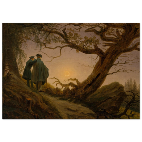 two men contemplating the moon by caspar david friedrich romantic landscape wall art print40x50 cm / 16x20″Framed Canvas