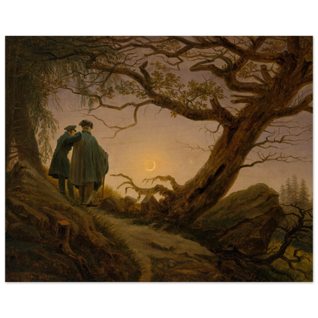 two men contemplating the moon by caspar david friedrich romantic landscape wall art print40x50 cm / 16x20″Canvas