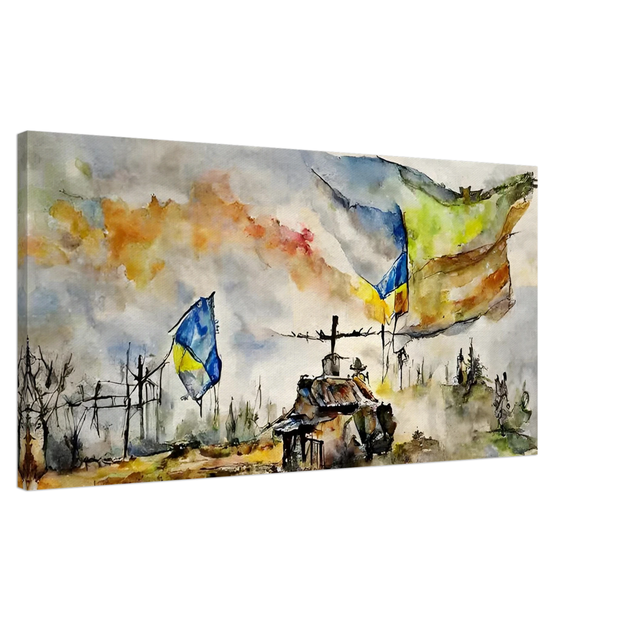 Never Give Up â€“ Ukraine | Panoramic Watercolour War Art PrintDesign Option 250x100 cm / 20x40â€³