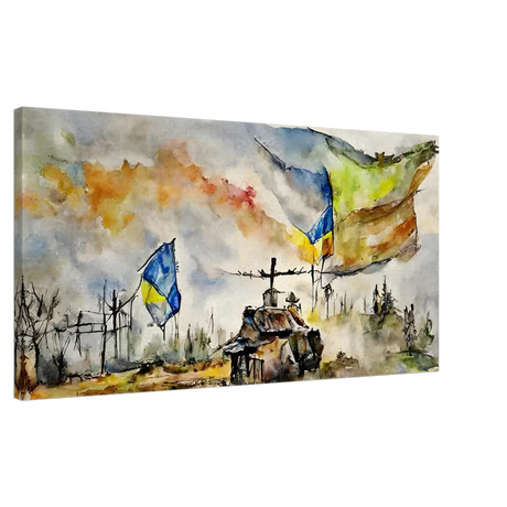Never Give Up â€“ Ukraine | Panoramic Watercolour War Art PrintDesign Option 250x100 cm / 20x40â€³
