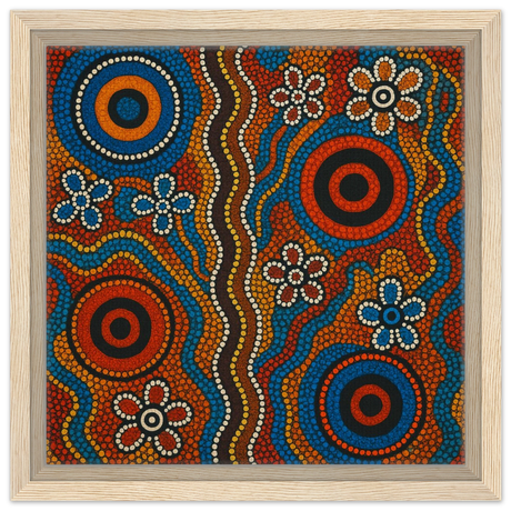 Aboriginal Dreaming Circles Wall Art Print - Framed Canvas - 30x30 cm / 12x12″ - Wood frame