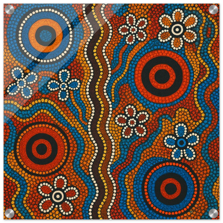 Aboriginal Dreaming Circles Wall Art Print - Acrylic Print - 50x50 cm / 20x20″ - 