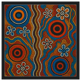Aboriginal Dreaming Circles Wall Art Print - Framed Canvas - 60x60 cm / 24x24″ - Black frame