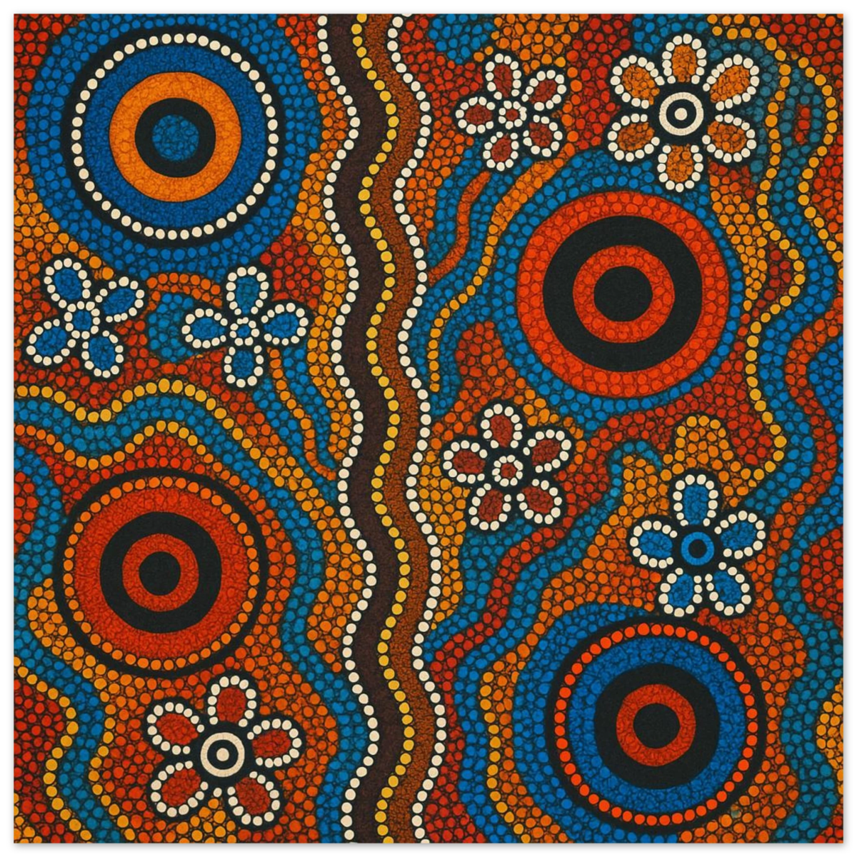 Aboriginal Dreaming Circles Wall Art Print - Fine Art Poster - 50x50 cm / 20x20″ - 