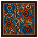 Aboriginal Dreaming Circles Wall Art Print - Framed Canvas - 30x30 cm / 12x12″ - Dark wood frame
