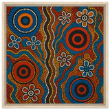 Aboriginal Dreaming Circles Wall Art Print - Framed Canvas - 60x60 cm / 24x24″ - Wood frame