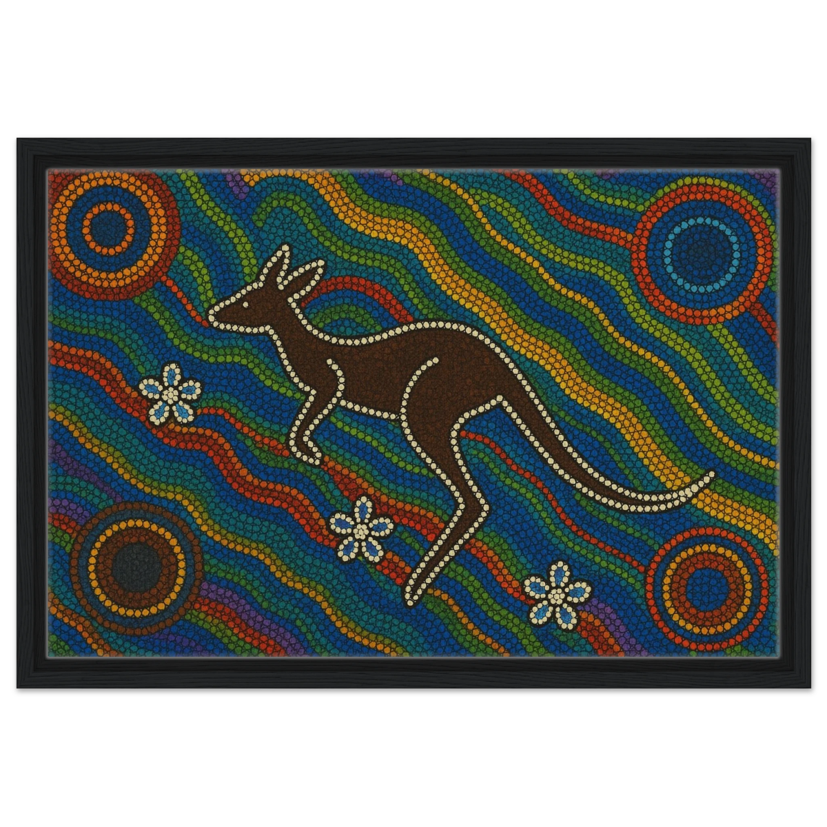 Aboriginal Kangaroo Dreaming Wall Art Print - Framed Canvas - 40x60 cm / 16x24″ - Black frame