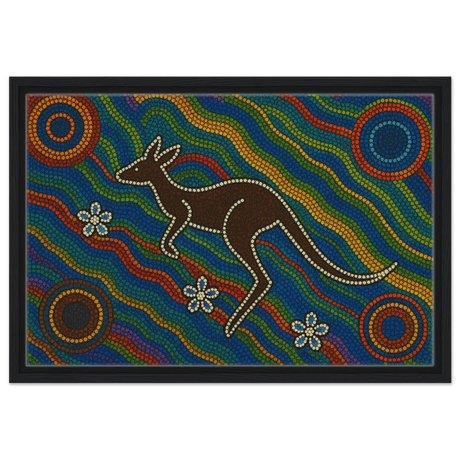 Aboriginal Kangaroo Dreaming Wall Art Print - Framed Canvas - 40x60 cm / 16x24″ - Black frame