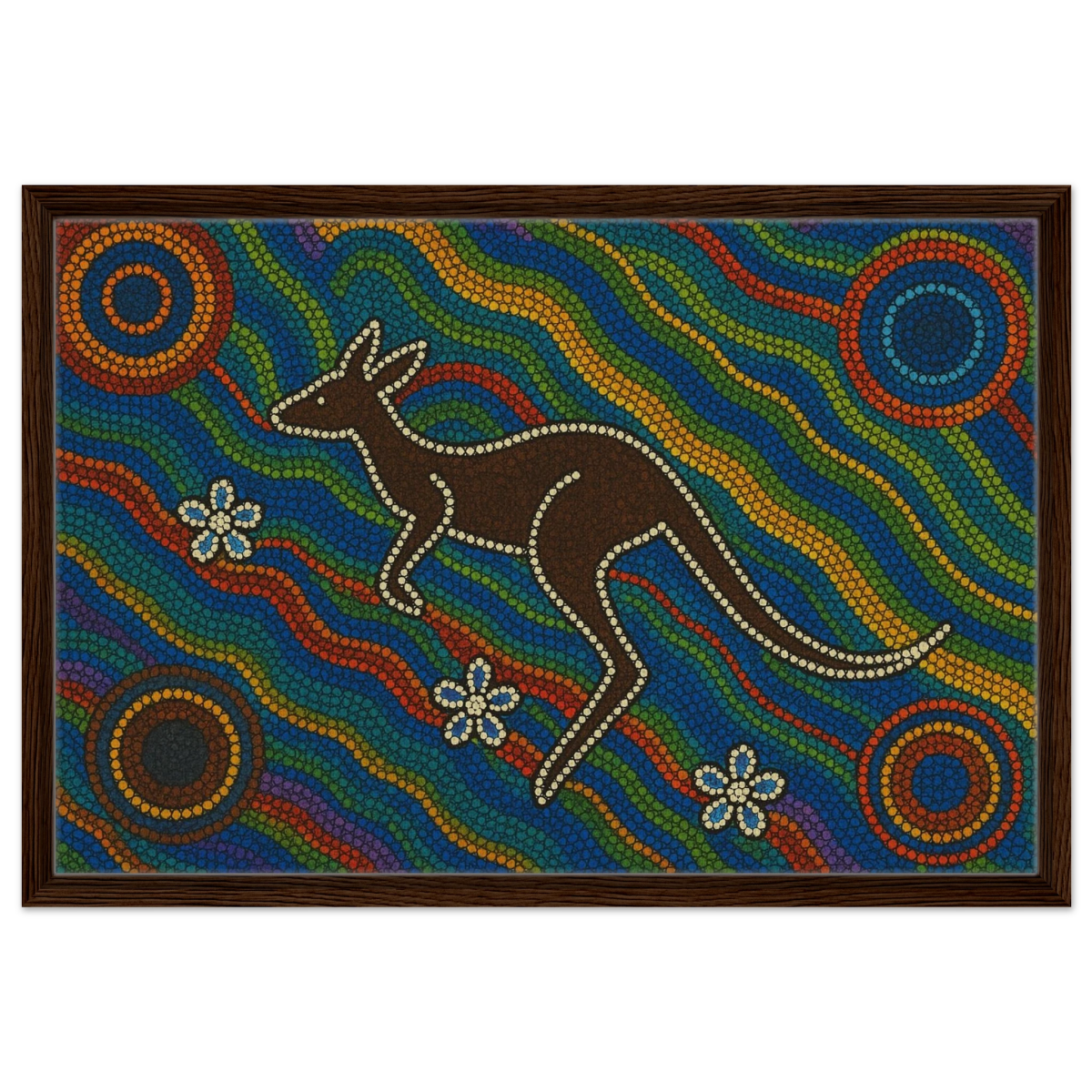 Aboriginal Kangaroo Dreaming Wall Art Print - Framed Canvas - 50x75 cm / 20x30″ - Dark wood frame