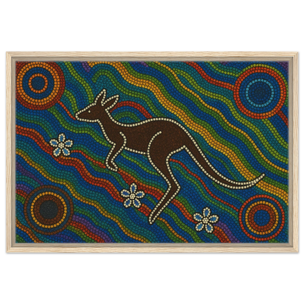 Aboriginal Kangaroo Dreaming Wall Art Print - Framed Canvas - 50x75 cm / 20x30″ - Wood frame