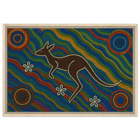Aboriginal Kangaroo Dreaming Wall Art Print - Framed Canvas - 50x75 cm / 20x30″ - Wood frame