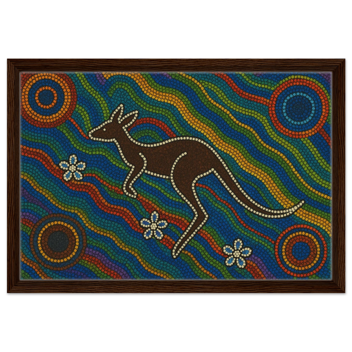 Aboriginal Kangaroo Dreaming Wall Art Print - Framed Canvas - 40x60 cm / 16x24″ - Dark wood frame
