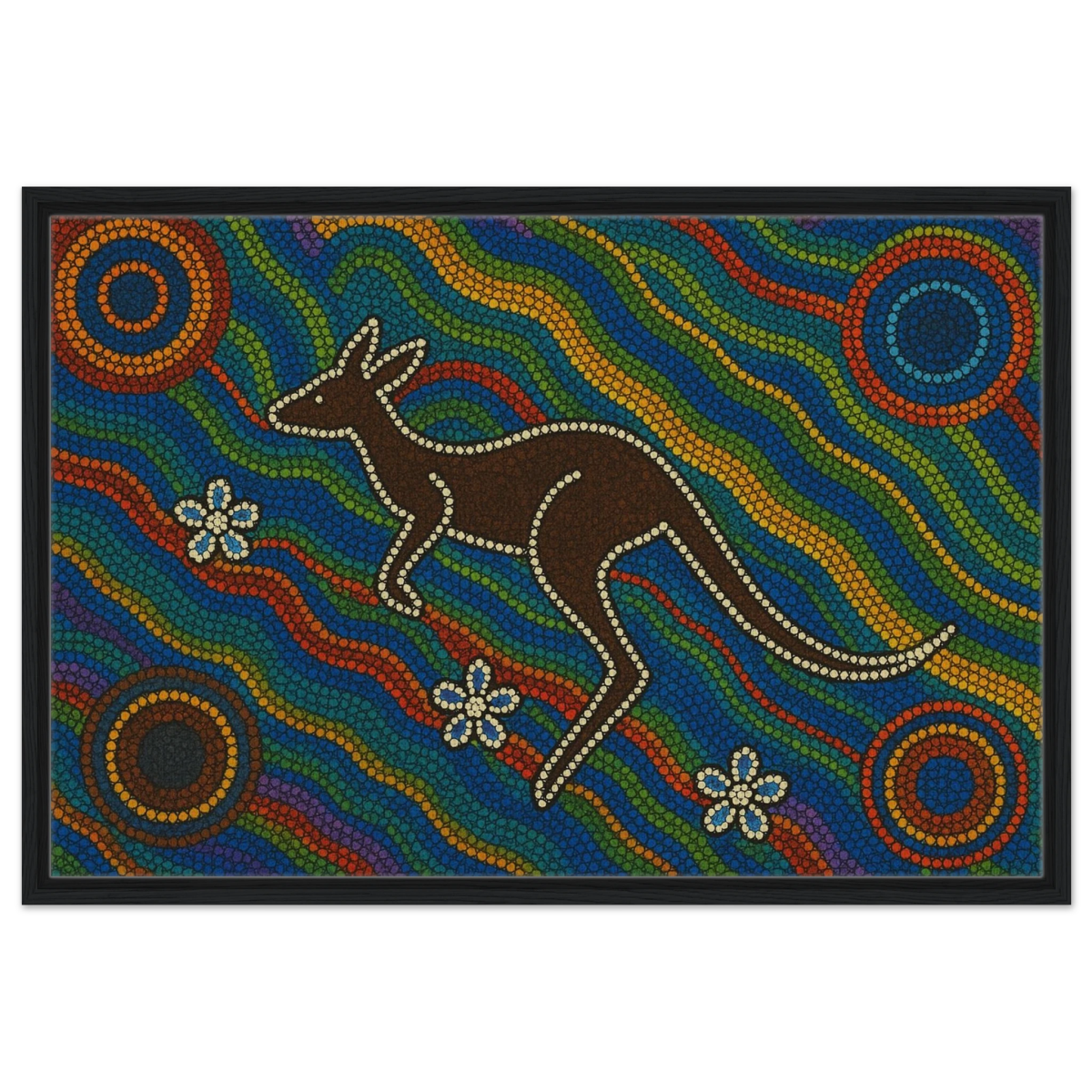 Aboriginal Kangaroo Dreaming Wall Art Print - Framed Canvas - 60x90 cm / 24x36″ - Black frame
