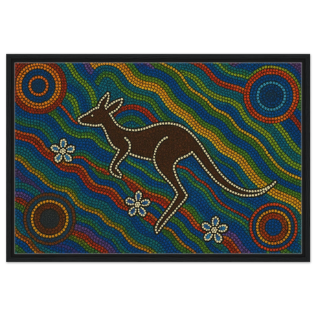 Aboriginal Kangaroo Dreaming Wall Art Print - Framed Canvas - 60x90 cm / 24x36″ - Black frame