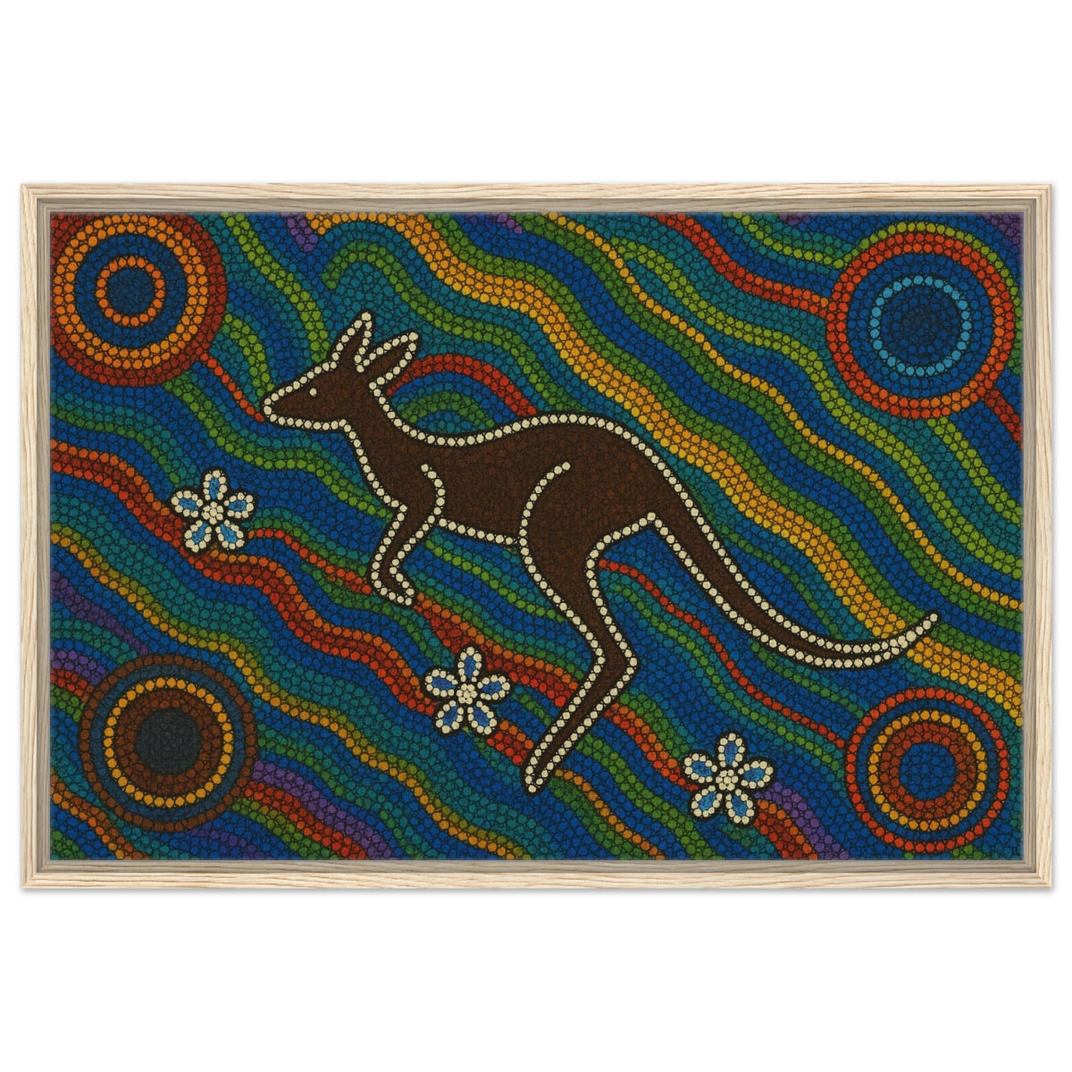 Aboriginal Kangaroo Dreaming Wall Art Print - Framed Canvas - 60x90 cm / 24x36″ - Wood frame