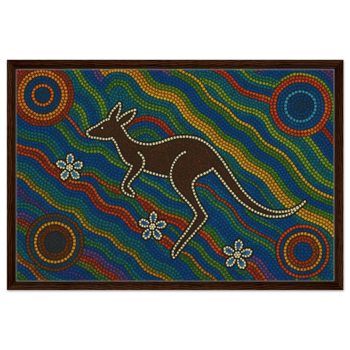 Aboriginal Kangaroo Dreaming Wall Art Print - Framed Canvas - 60x90 cm / 24x36″ - Dark wood frame