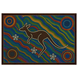 Aboriginal Kangaroo Dreaming Wall Art Print - Framed Canvas - 60x90 cm / 24x36″ - Dark wood frame