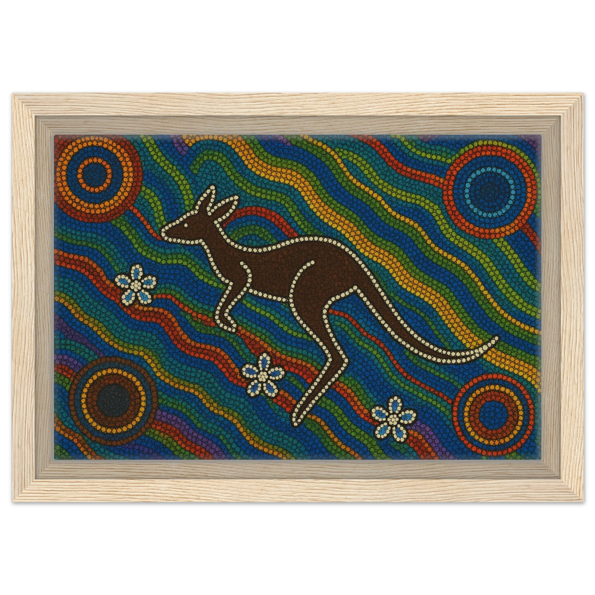 Aboriginal Kangaroo Dreaming Wall Art Print - Framed Canvas - 20x30 cm / 8x12″ - Wood frame