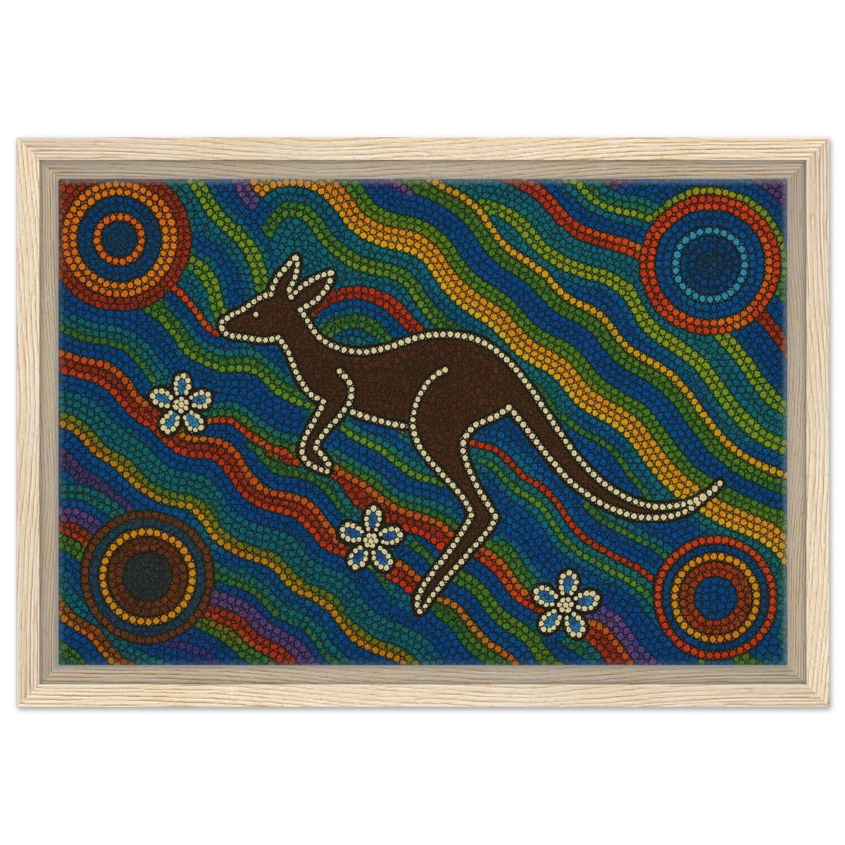 Aboriginal Kangaroo Dreaming Wall Art Print - Framed Canvas - 30x45 cm / 12x18″ - Wood frame