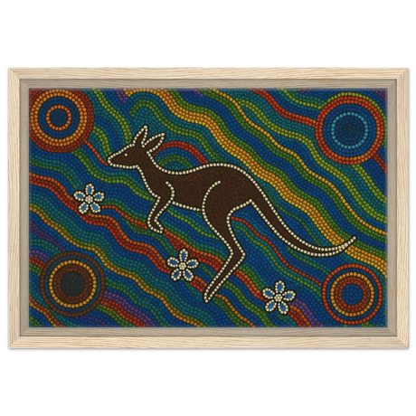Aboriginal Kangaroo Dreaming Wall Art Print - Framed Canvas - 30x45 cm / 12x18″ - Wood frame