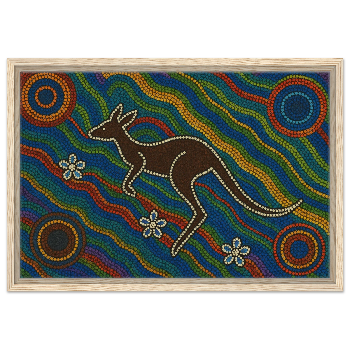 Aboriginal Kangaroo Dreaming Wall Art Print - Framed Canvas - 40x60 cm / 16x24″ - Wood frame