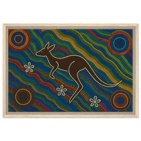 Aboriginal Kangaroo Dreaming Wall Art Print - Framed Canvas - 40x60 cm / 16x24″ - Wood frame