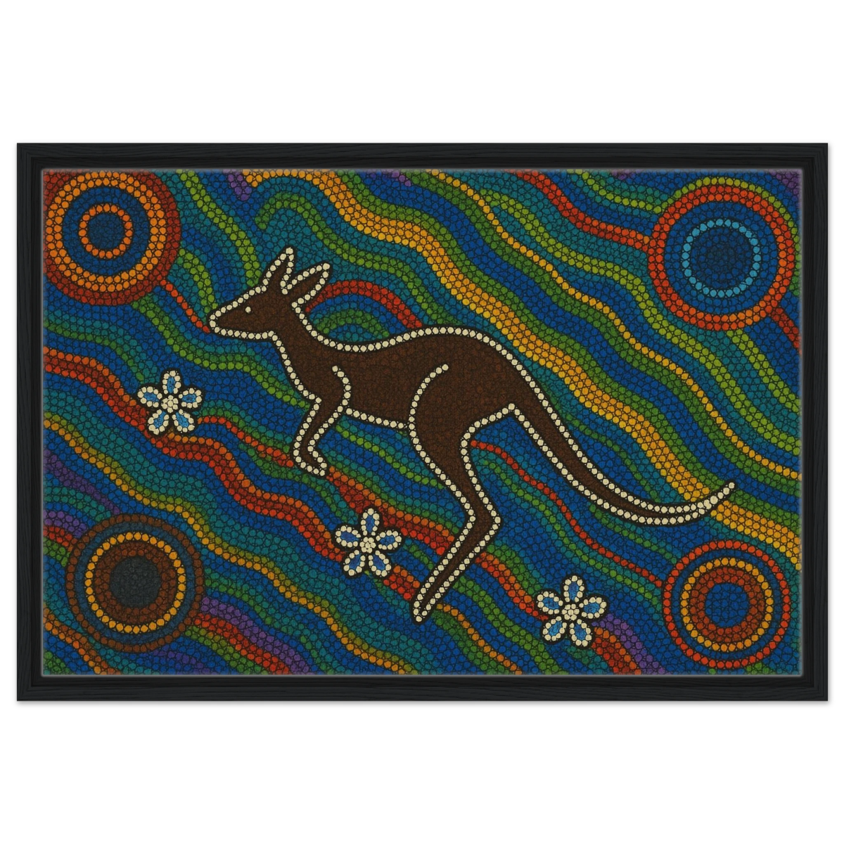 Aboriginal Kangaroo Dreaming Wall Art Print - Framed Canvas - 50x75 cm / 20x30″ - Black frame