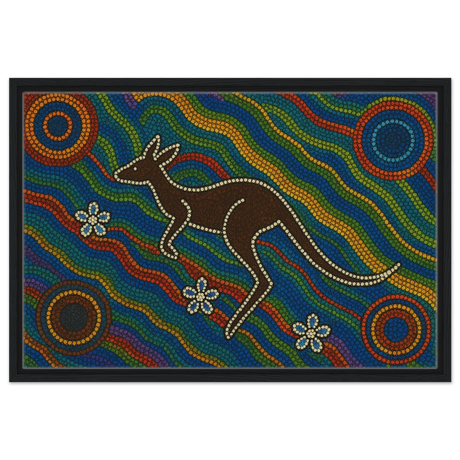 Aboriginal Kangaroo Dreaming Wall Art Print - Framed Canvas - 50x75 cm / 20x30″ - Black frame