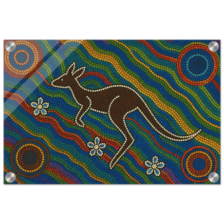 Aboriginal Kangaroo Dreaming Wall Art Print - Acrylic Print - 30x45 cm / 12x18″ - 