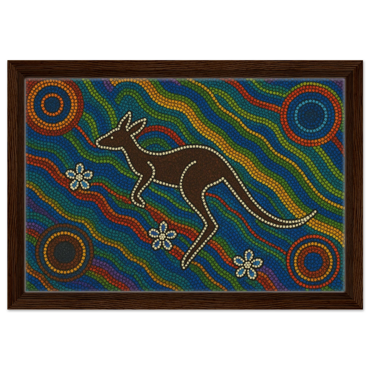 Aboriginal Kangaroo Dreaming Wall Art Print - Framed Canvas - 30x45 cm / 12x18″ - Dark wood frame
