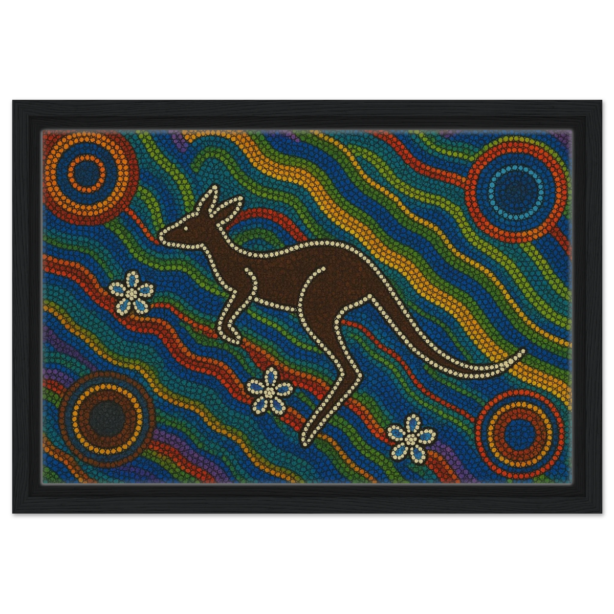 Aboriginal Kangaroo Dreaming Wall Art Print - Framed Canvas - 30x45 cm / 12x18″ - Black frame