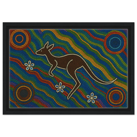 Aboriginal Kangaroo Dreaming Wall Art Print - Framed Canvas - 30x45 cm / 12x18″ - Black frame