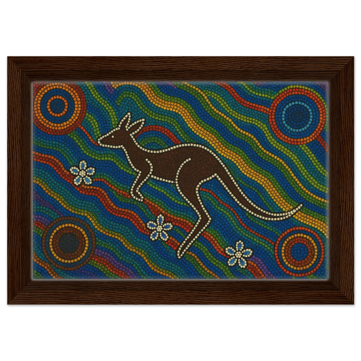 Aboriginal Kangaroo Dreaming Wall Art Print - Framed Canvas - 20x30 cm / 8x12″ - Dark wood frame