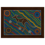 Aboriginal Kangaroo Dreaming Wall Art Print - Framed Canvas - 20x30 cm / 8x12″ - Dark wood frame