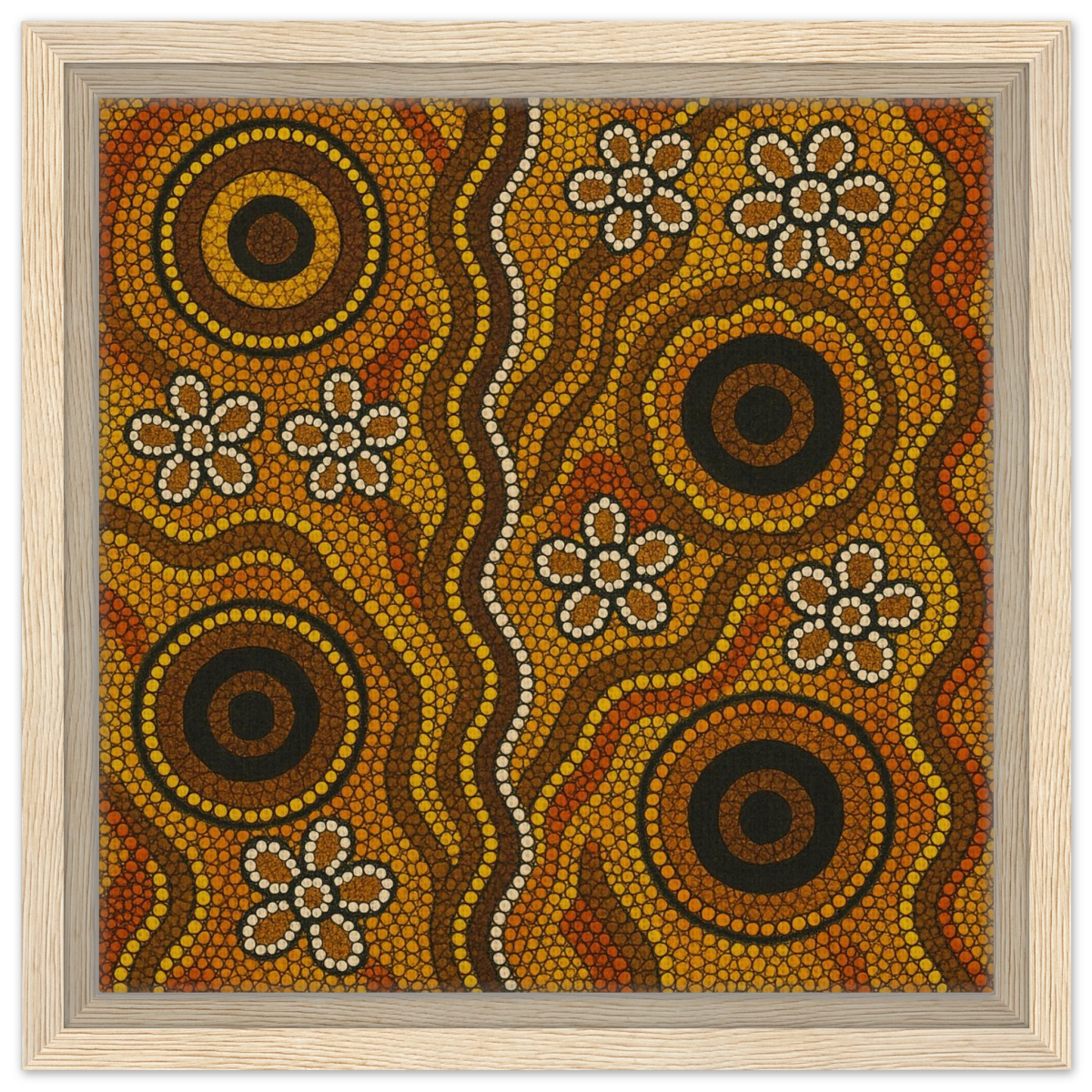 Aboriginal Ochre Earth Tones Wall Art Print - Framed Canvas - 30x30 cm / 12x12″ - Wood frame