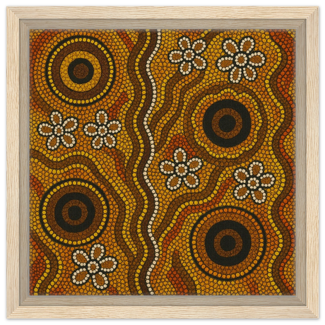 Aboriginal Ochre Earth Tones Wall Art Print - Framed Canvas - 30x30 cm / 12x12″ - Wood frame