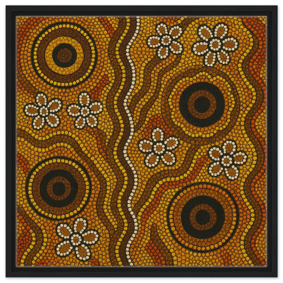 Aboriginal Ochre Earth Tones Wall Art Print - Framed Canvas - 60x60 cm / 24x24″ - Black frame