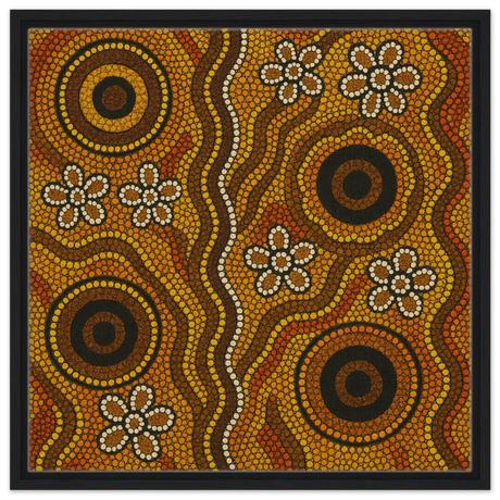 Aboriginal Ochre Earth Tones Wall Art Print - Framed Canvas - 60x60 cm / 24x24″ - Black frame