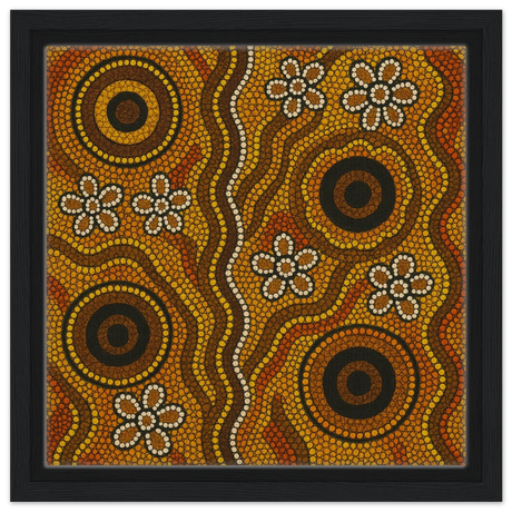 Aboriginal Ochre Earth Tones Wall Art Print - Framed Canvas - 30x30 cm / 12x12″ - Black frame