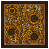 Aboriginal Ochre Earth Tones Wall Art Print - Framed Canvas - 30x30 cm / 12x12″ - Dark wood frame