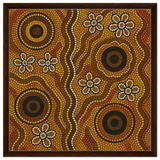 Aboriginal Ochre Earth Tones Wall Art Print - Framed Canvas - 60x60 cm / 24x24″ - Dark wood frame