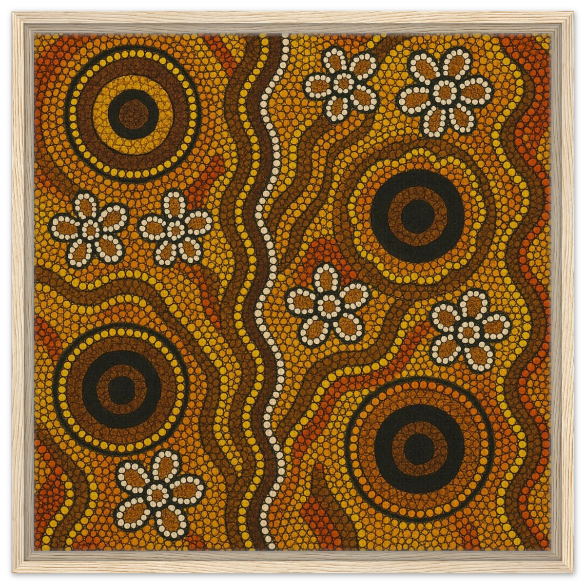 Aboriginal Ochre Earth Tones Wall Art Print - Framed Canvas - 60x60 cm / 24x24″ - Wood frame
