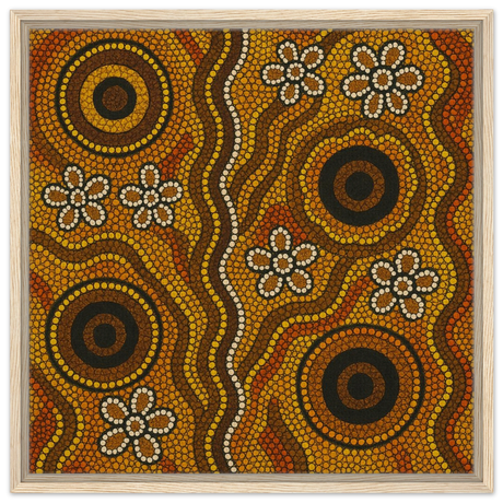 Aboriginal Ochre Earth Tones Wall Art Print - Framed Canvas - 60x60 cm / 24x24″ - Wood frame
