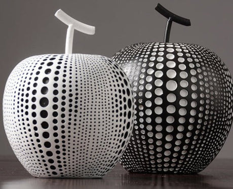 Abstract Apple Resin Sculpture – Modern Minimalist Fruit Ornament - Black - 