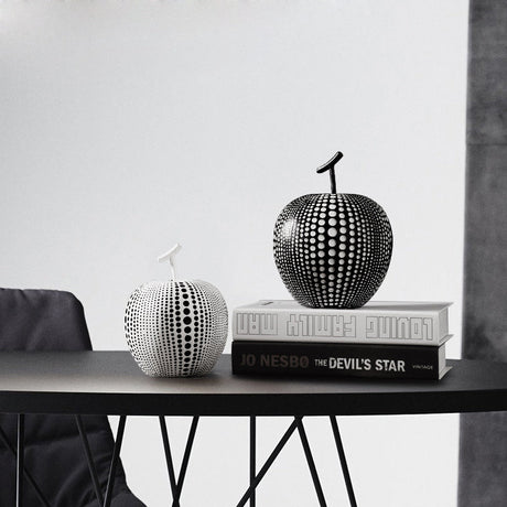 Abstract Apple Resin Sculpture – Modern Minimalist Fruit Ornament - Black - 
